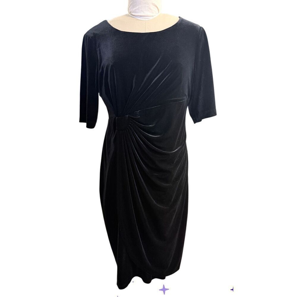 NWT Connected Apparel to Velvet Dress Black Sz. 16 Short Slv Ruched Waist Party